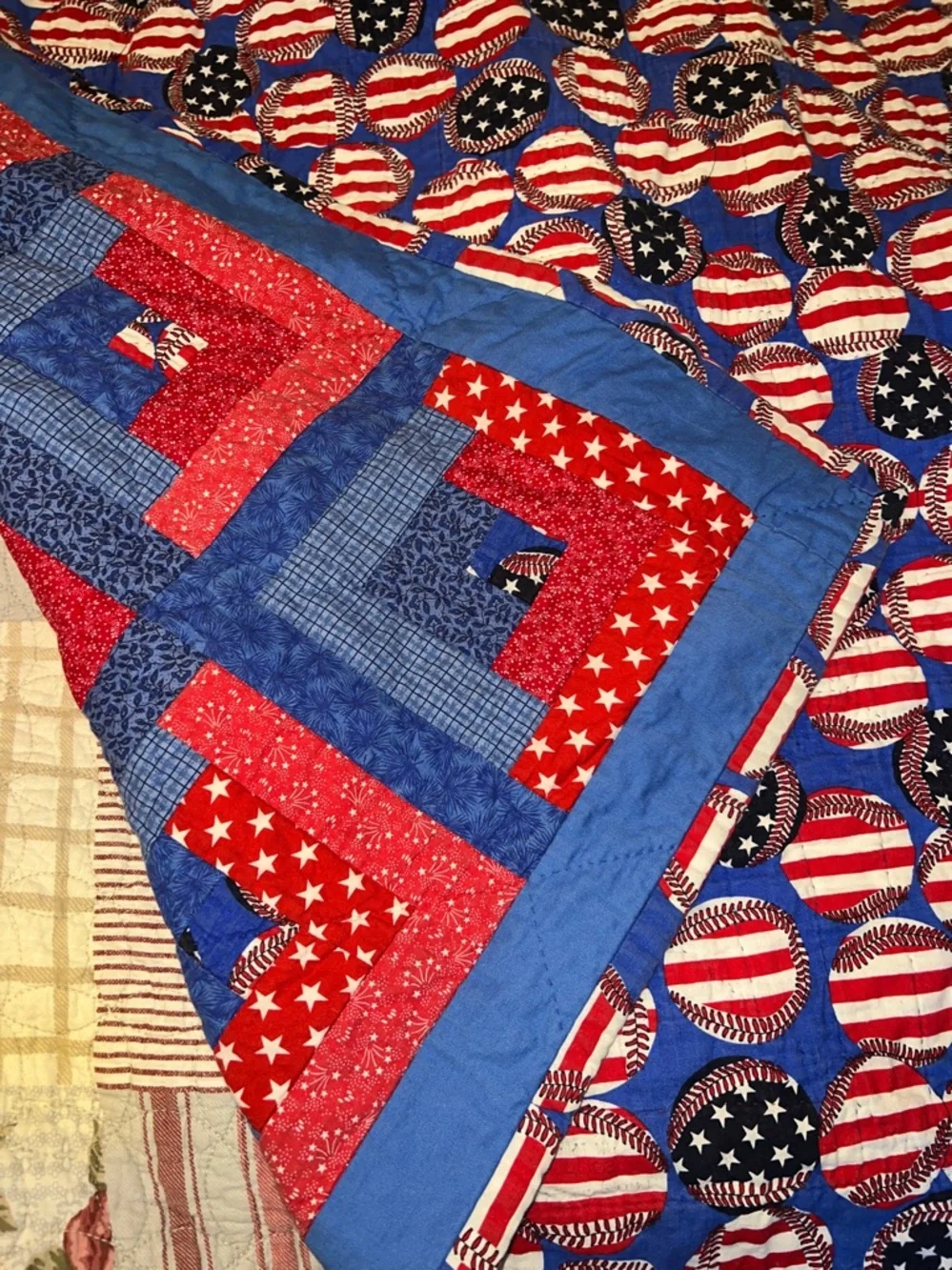 Handmade reversible patriotic throw quilt 52” x 38”